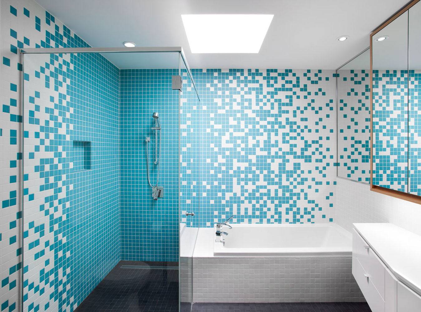 Мозаика для ванной комнаты: фото дизайна стеклянной, пластиковой и керамической мозаикой