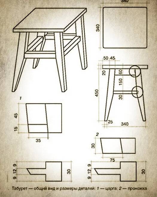 Табурет своими руками из дерева чертежи с размерами простой
