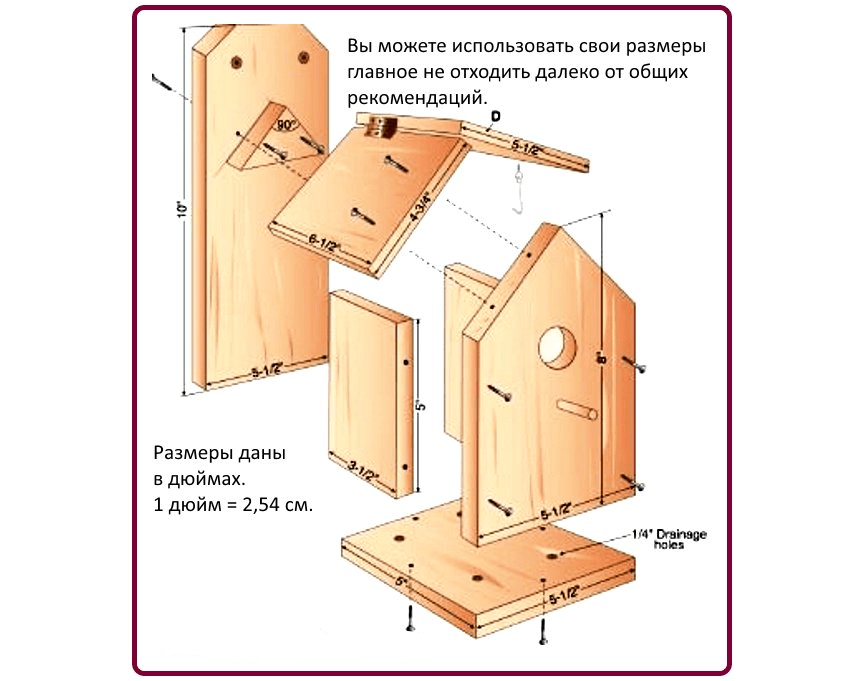 Скворечник чертеж с размерами из досок своими руками