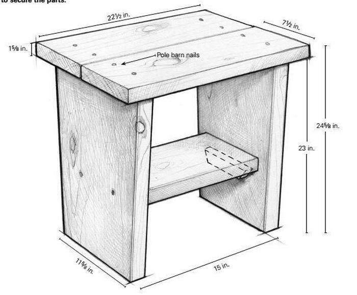 Чертеж табурета из дерева с размерами
